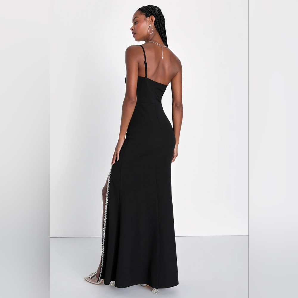 Absolutely Sensational Black Rhinestone One-Shoulder Maxi Dress - Picture 4 of 4